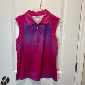SPANNER Sleeveless Golf Polo Shirt Purple Pink Ombre Quarter Zip Women
